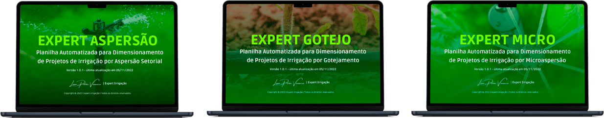 Planilhas Expert Aspersão, Expert Gotejo e Expert Micro
