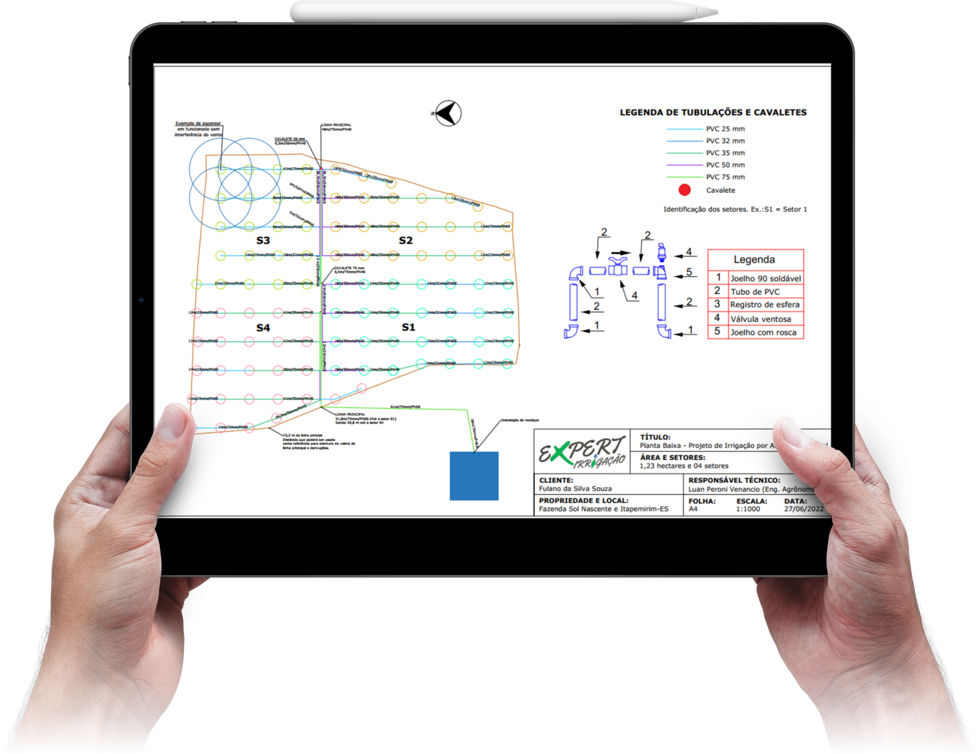 Planta baixa de projeto de irrigação Expert no iPad